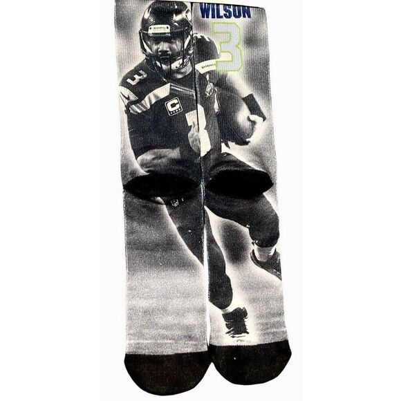 Seattle Seahawks Russell Wilson Pair of Socks LARGE NFL Team Apparel New - Picture 3 of 4